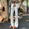 Pantalones de punto acampanados blancos ajustados para mujer, Novedad Primavera y Otoño 2025, con forro polar, de cintura alta, con caída, adelgazantes, hasta el suelo, informales