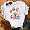 Blusas Femininas Transfronteiriças Patas de Animal Coração Dropshipping Letras Moda Retrô Camiseta Feminina Manga Curta