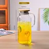 Jarra para Água Fria de Vidro Borossilicato Alto com Design Elegante, Jarra para Chá de Frutas com Tampa Filtrante de Aço Inoxidável Embutida, Tampa de Bambu, Jarra para Água Fria em Formato Quadrado