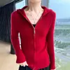 Casaco Curto Feminino 2026 Outono e Inverno Novo Suéter de Tricô de Lã Versátil Slim Fit Peça de Exterior Suéter com Zíper Top