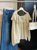 Camisa feminina de renda estilo francês com babados emendados, ombro a ombro, manga longa, novo modelo de outono com mangas bufantes, top babydoll jovem e versátil
