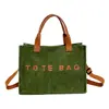 Bolsa de Hombro de Pana con Estampado de Letras para Mujer, Moda Transfronteriza Versátil de Gran Capacidad para Hombro o Cruzada, Bolsa Casual para el Día a Día
