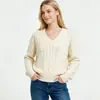 Marca de moda de comercio exterior transfronterizo de Amazon RL auténtico mismo estilo suéter básico de punto de canalé de color liso con cuello en V para mujer