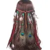 Diadema India con Plumas Transfronteriza Diadema Bohemio Europeo y Americano de Pavo Real Estilo Étnico para Vacaciones en la Costa Joyería de Cabeza de Tíbet