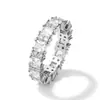 RAKOL Anillo de Zirconia Estilo Ins Europeo y Americano Transfronterizo con Diamante Rectangular y Cadena de Esmeralda Anillo de Diseño Hueco Joyería