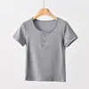 Nova Camiseta Feminina de Verão Tencel Lyocell Botões Manga Curta Casual Solta Emagrecedora Versátil Top para Mulheres