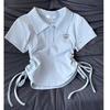 Playera de Manga Corta con Cuello Polo y Corazón Bordado en el Hombro Derecho para Mujer Diseño de Verano Nicho Look Adelgazante Sexy con Tirantes Top Corto