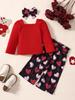 Ins Meninas Europeias e Americanas Outono e Inverno Simples Pure Color Algodão de manga comprida Gola Quadrada Top Casual Slim-Fit Wide-Leg Calças Set