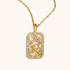 Moda Clásica Versátil Transfronteriza Europea y Americana Colgante Acero Inoxidable Chapado en 18K Goteo de Aceite Diamante Completo Constelación Cuadrado Colorido Collar