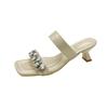 Sandalias de Tacón Alto con Pedrería para Mujer, Adecuadas para Uso en Exteriores, Estilo Coreano Verano 2026, Elegantes Chanclas de Tacón de Bloque Cuadrado Estilo Francés