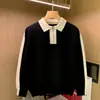 Camisa polo de malha de manga comprida com blocos de cor única da moda coreana para homens, suéter estiloso de malha com gola, versátil e moderno