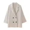 Jaqueta de Blazer com Efeito Amassado + Calça Suit Feminino Moda Cruzada Europeia e Americana Nova Primavera 2025