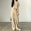 Blazer Corto de Diseñador Ins de Dongdaemun Corea + Pantalones Largos de Cintura Alta hasta el Suelo Conjunto Elegante