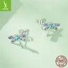 Pendientes de botón plateados Ziyun originales de ópalo plata s925 para mujer, coloridos, con diseño de insecto de primavera, pendientes chapados en platino, venta al por mayor BSE795