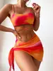 Traje de banho biquíni tie-dye transfronteiriço europeu e americano 2027 para mulheres, conjunto de três peças com saia de rede, biquíni separado, moda praia Amazon