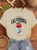 Camiseta de Mujer Rapper Bear Los Angeles con Estampado de Letras Casual de Manga Corta de Algodón para Verano Hip Hop Cuello Redondo Streetwear