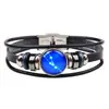 Zino nueva joyería creativa pulsera de doce constelaciones cuero tejido hebilla de vidrio joyería al por mayor una generación de cabello