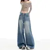 Jeans anchos de pierna recta lavados en azul claro para mujer, nuevo modelo verano 2026, pantalones rectos holgados que estilizan para personas altas