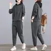 Conjunto de Traje Casual para Mujer Primavera y Otoño Sudadera con Capucha de Bloques de Color Patchwork Holgada + Pantalones con Bolsillos y Puños Conjunto de Dos Piezas