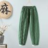 Pantalones bombachos acolchados vintage de ramio con lavado de arena para mujer, pantalones gruesos y cálidos de algodón de cintura alta, informales, de invierno 2024