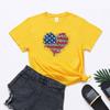 Artículos en stock 2023 estación independiente de comercio exterior camiseta de manga corta con estampado de leopardo amor bandera americana para mujer Cuello redondo