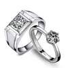 Accesorios Transfronterizos Anillo de Pareja de Cuatro Garras Chapado en Plata Par de Anillos de Diamantes Europeos y Americanos Simulación Anillo de Compromiso con Circonia de Seis Garras
