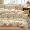 Set de Algodón de Cuatro Piezas Estilo Ins de Dibujos Animados Lindo 100% Algodón Funda de Edredón Sábanas Juego de Cama de Tres Piezas para Dormitorio Niños