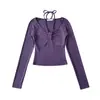 Camiseta Feminina de Renda com Gola Alta e Cadarço, Manga Longa, Estilo Spice Girl, Outono e Inverno, Novo Design, Slim Fit, Curta para Base