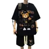 Talla Grande Verano Waffled Manga Corta Traje Hombres Adolescente Camiseta Shorts Estudiante Deportes Cuello Redondo Ropa Holgada