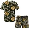 Estación Independiente AliExpress Nuevo Traje de Camiseta de Cadena de Hoja de Lujo para Hombre Holgado Impresión 3D Casual Manga Corta Corto