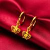 Nuevos aretes colgantes de gota de agua para mujer al por mayor chapados en oro, aretes chapados en oro de 24k para mujer con moneda de amor y aretes colgantes