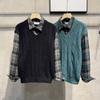 Suéter Nuevo de Primavera y Otoño Chaleco Falso de Dos Piezas Moderno Ajustado Casual de Manga Larga con Cuello de Camisa Suéter para Hombre