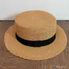Sombrero de Paja con Patrón Ondulado para Mujer, Estilo Francés de Primavera y Verano, Sombrero de Sol de Copa Plana y Ala Corta para Viajes, Vacaciones, Playa, Sombrero de Protección Solar