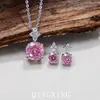 Pendientes Octagonales de Corte Rosa Milenio de Lujo Ligero de Moda, Colgante de Collar de Gama Alta, Anillo Ajustable Personalizado, Joyería para Mujer