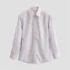 Moda Femenina Versátil de Primavera 2026 Camisa de Manga Larga con Rayas, Cuello Revuelto, Un Botón, Hombros Acolchados