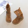 Botas tipo Martin para niños para otoño e invierno, zapatos de moda para niños y niñas, botas de gamuza hasta la mitad de la pantorrilla, botas amarillas de estilo británico