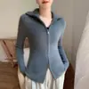 Temperamento por las nubes ~ Cárdigan de Cachemira Otoño e Invierno para Mujer Solapa Cremallera Delgado Tejido de Punto Prendas de Punto de Color Puro Chaqueta Top