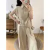 Conjunto de Duas Peças Feminino Plus Size Estilo Old Money Verão Novo Design: Top + Calça Wide Leg, Conjunto Casual e Refrescante