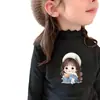 Roupa Íntima Plush Dupla Face Infantil Outono Inverno Camiseta Estilosa para Meninas Manga Longa Gola Meia Alta Top Quente com Barra Franzida