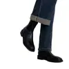 Botas Curtas Chunky de Solado Grosso Estilo Francês para Mulheres, Outono e Inverno Novo Retrô Preto Emagrecedoras Bico Quadrado Elásticas Skinny, Botas Martin