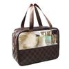 Nueva Bolsa de Maquillaje de Lujo Ligero de Gama Alta a Cuadros de PU de Alto Valor, Impermeable, Gran Capacidad, Portátil, Bolsa de Viaje, Organizador de Artículos de Tocador