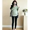 Roupas de maternidade para outono e inverno, nova camiseta dupla função para amamentação e gravidez, conjunto de leggings de cintura alta com suporte abdominal ajustável para gestantes