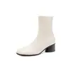 Botas de tornozelo pretas de 5cm, estilosas, minimalistas, elásticas, de corte justo, nova coleção outono/inverno 2026, bico redondo, salto grosso, zíper traseiro, botas curtas para mulheres
