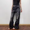 "Blade" Jeans de estilo high street americano, lavados, com bigodes, padrão de raio rasgado, corte solto reto com barra alargada, para homens e mulheres