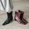 Botines Anchos de Piel de Vaca de Primera Capa para Mujer, Estilo Nuevo Piel Genuina Cuero Envejecido Punta Cuadrada Lazo Tacón Grueso Medio Botines Cortos para Mujer