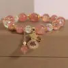 Pulseira de Cristal Flor de 2024 Rosa Beleza Primeiro Amor Pulseira de Cristal Morango Pulseira Doce Flor de Pessegueiro Feminina