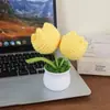 Planta de tulipán mullida de hilo tejido transfronterizo en maceta flor artificial planta de escritorio de oficina regalo para el Día del Maestro