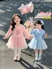 Vestido Aisha estiloso de manga comprida para meninas com tule para primavera e outono, novo vestido de princesa 2026 para bebês meninas, roupa de outono da moda