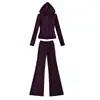 Sudadera con capucha y cremallera Derong Yoga + Pantalones acampanados con cordón de cintura alta - Pantalones casuales - Traje deportivo para mujer