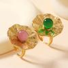 Anillo de Flor Fundido Estilo Palacio Francés para Mujer, Anillo Abierto Retro de Alta Gama con Gemas, Joyería de Acero Inoxidable de Lujo Accesible